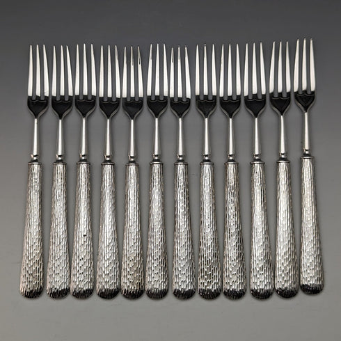 British Vintage Silver Plated Cutlery 12 Pair Set in Wooden Box Elkington